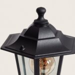 Balise muret extérieure en aluminium noir mat, lanterne carrée avec toit à pans et ampoule E27 visible