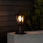 Balise muret extérieure noire en aluminium, abat-jour lanterné à vitres transparentes, ampoule E27 apparente