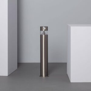 Balise sur pied en inox cylindrique brossé avec diffuseur LED supérieur