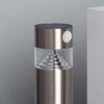 Balise solaire sur pied acier inoxydable cylindrique avec détecteur de mouvement et diffuseur LED