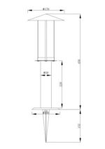 Balise de sol cylindrique avec piquet d'ancrage et chapeau conique, dessin technique d'installation