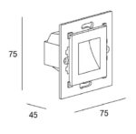 Balise encastrable murale LED carrée 75x75 mm, profondeur 45 mm, ouverture inclinée