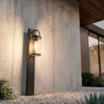 Balise sur pied extérieure noire aluminium avec globe cylindrique en verre, montage au sol