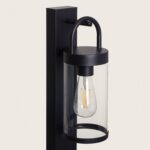 Balise sur pied noire en aluminium avec diffuseur verre cylindrique et ampoule visible