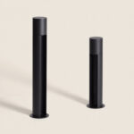 Balise sur pied extérieure en aluminium noir mat, forme cylindrique, fixation sur platine