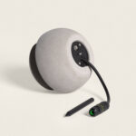 Balise sur pied ronde en ciment avec câble et connecteur, piquet de fixation noir