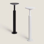 Balise sur pied noire et blanche, corps cylindrique en aluminium, tête ronde plate