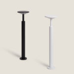 Balise sur pied noire et blanche colonne cylindrique à tête ronde fixation au sol