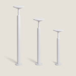 Balise sur pied extérieure blanche en aluminium, fût cylindrique, trois hauteurs sur socle