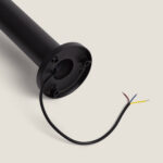 Balise sur pied noire cylindrique avec base de fixation et câble électrique à fils apparents