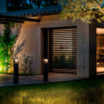 Balise sur pied extérieure noire en aluminium, colonne lumineuse rectangulaire à poser au sol