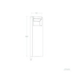 Balise sur pied rectangulaire à tête encastrée orientée vers le bas, dessin technique