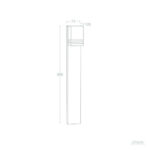 Balise sur pied extérieure, hauteur 800 mm, profil rectangulaire en aluminium, diffuseur en partie haute