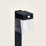 Balise sur pied noire carrée avec détecteur circulaire et diffuseur blanc, écran transparent