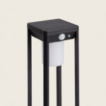 Balise sur pied extérieure noire aluminium avec diffuseur blanc et détecteur de mouvement, éclairage solaire LED