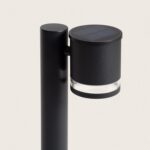 Balise solaire sur pied noire cylindrique en aluminium avec panneau solaire et anneau LED transparent