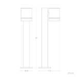 Balise solaire sur pied en aluminium 50 cm, tête rectangulaire avec diffuseur et corps cylindrique