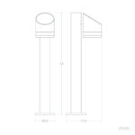 Balise sur pied solaire 50 cm en aluminium, tête cylindrique inclinée, pied circulaire