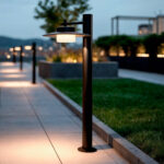 Balise sur pied extérieure noire en aluminium diffuseur opalin rond 75 cm