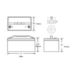 Batterie au lithium 12V 100Ah dessin technique avec dimensions 330×172×223 mm