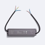 Bloc alimentation 12V étanche boîtier métallique gris rectangulaire avec câbles multiconducteurs dénudés