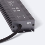 Bloc alimentation 12V étanche boîtier métallique noir rainuré avec câble et patte de fixation