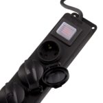 Multiprise noir Schuko avec caches étanches et interrupteur lumineux