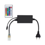 Contrôleur LED RGB avec prise secteur européenne, boîtier noir, connecteur 4 broches pour ruban et télécommande
