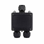 Boîte de dérivation noire en plastique rectangulaire avec 3 presse-étoupes