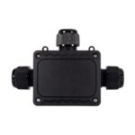 Boîte de dérivation noire en plastique en T, 3 presse-étoupes pour câbles