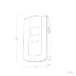 Borne de recharge murale, boîtier vertical avec écran et deux boutons, dessin technique avec cotes