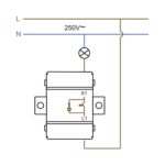 Bouton-poussoir avec voyant, schéma de raccordement 250 V montrant bornes L et N
