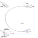Câble d'alimentation blanc 220V, longueur 530 mm, prise euro et connecteur 2 broches pour ruban LED