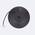 Cloche LED industrielle ronde noire en métal avec câblage apparent et orifices de ventilation