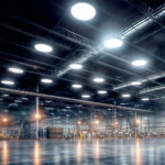 Cloche LED industrielle UFO suspension ronde blanche pour plafond haut d'entrepôt