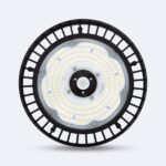 Cloche LED industrielle ronde noire avec panneau LED circulaire pour éclairage haute baie en milieu industriel