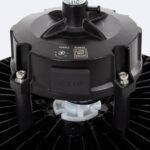 Cloche LED UFO noire avec dissipateur radial aluminium et boîtier driver intégré pour suspension