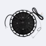 Cloche LED industrielle UFO noire boîtier rond avec câbles et crochet de suspension