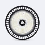 Cloche LED industrielle UFO ronde noire, matrice LED centrale et dissipateur ventilé