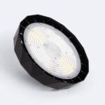 Cloche LED industrielle noir, boîtier facetté, lentille circulaire à LED