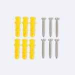 Chevilles nylon jaunes et vis métal argenté pour fixation murale, 6 pièces