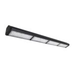 Luminaire linéaire LED industriel noir, corps rectangulaire avec panneaux LED visibles