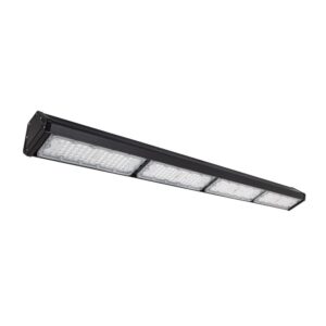 Luminaire linéaire LED industriel noir, corps rectangulaire avec panneaux LED visibles