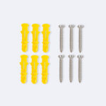 Chevilles plastique jaunes et vis acier inoxydable, lot de six pour fixation murale