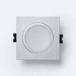 Collerette downlight carrée argent en métal, ouverture circulaire pour ampoule GU10/GU5.3, fixation encastrable
