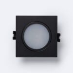 Collerette downlight carrée noire encastrable, ouverture circulaire avec diffuseur opale