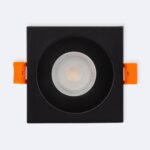 Collerette downlight carrée noire encastrable pour ampoule GU10, clips orange visibles