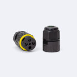 Connecteur de câble étanche 3 contacts noir avec bague jaune, deux parties