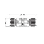 Connecteur de câble étanche 3 contacts, corps cylindrique en plastique, dessin technique indiquant 100 mm de longueur et Ø30,4 mm