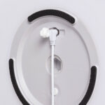 Lampe LED cube, base arrière avec câble d'alimentation blanc et connecteur coudé, patins noirs